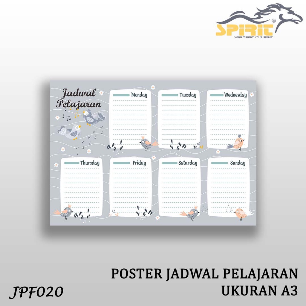 

poster jadwal pelajaran sekolah ukuran A3 motif lucu dan unik/poster harian mata pelajaran sekolah