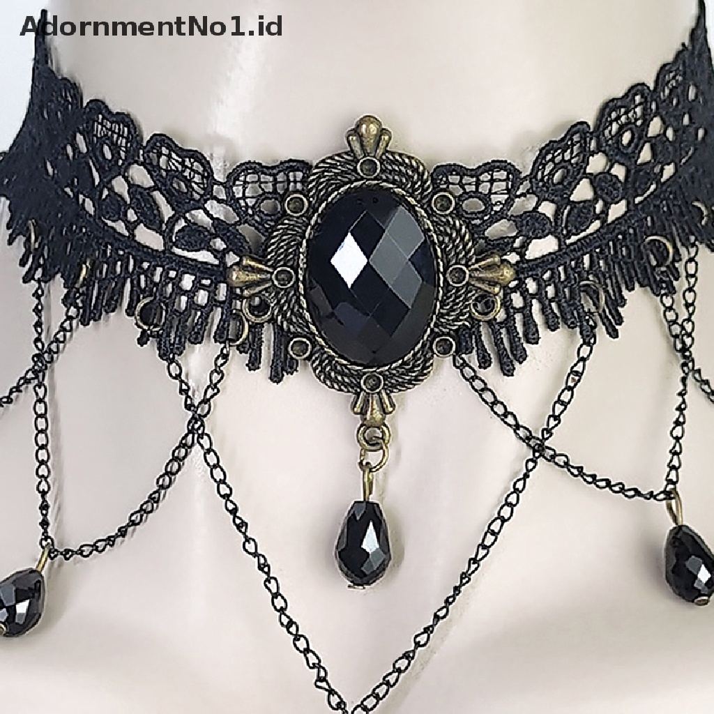 [AdornmentNo1] Gothic Chokers Steampunk Hitam Renda Choker Kalung Gothic Perhiasan Aksesoris Kostum Halloween Perhiasan Untuk Wanita Vampir Choker Kalung Kostum Untuk Perempuan Remaja [I