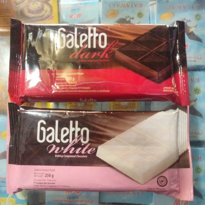 

COKLAT BATANGAN DARK BAKING COMPOUND CHOCOLATE GALETTO PUTIH DAN COKLAT