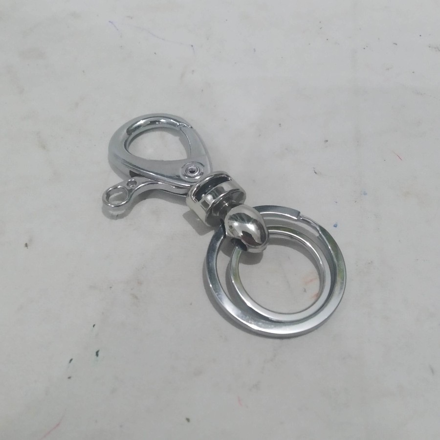 Gantungan Kunci Stainless Chrome Dobel Ring Dual