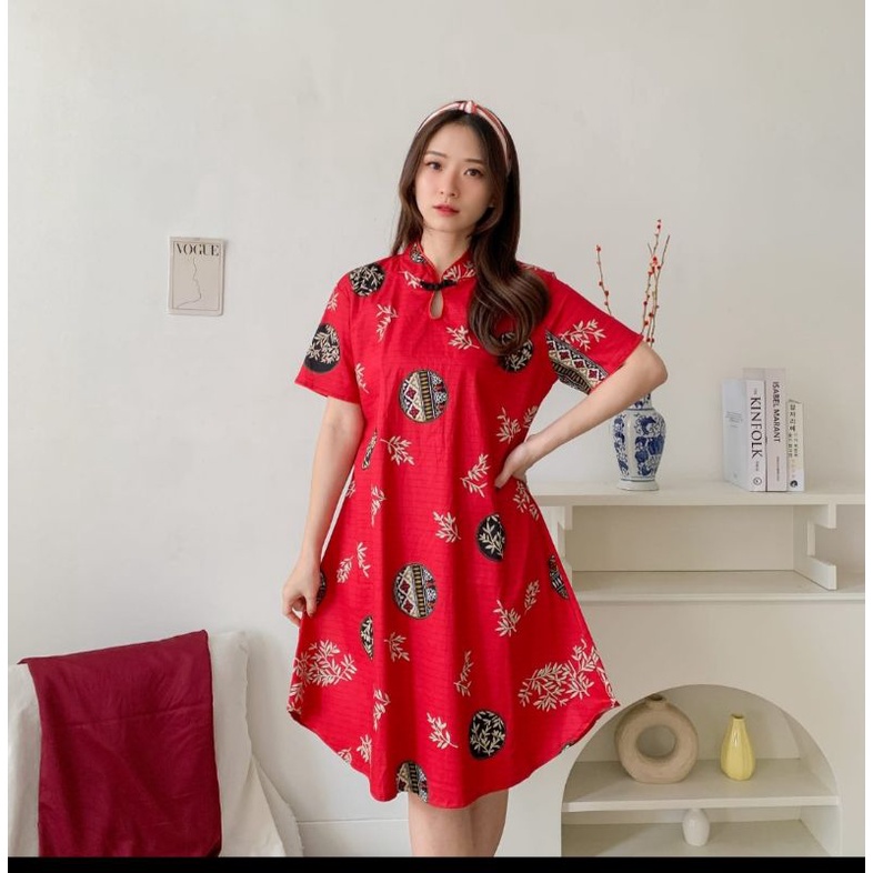 dress batik super jumbo/dress cheongsam super jumbo/cheongsam jumbo/qipao jumbo/bigsize/baju imlek/d