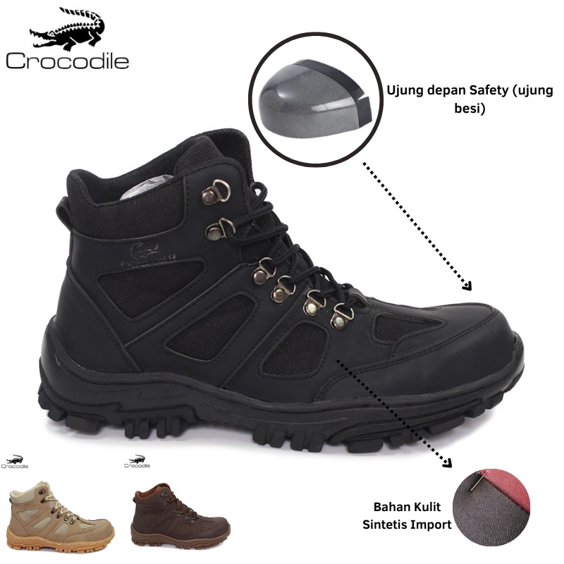 Sepatu Safety Boots Pria Crocodile Endure Sepatu Pria Boot Ujung Besi Outdoor Tracking Adventure