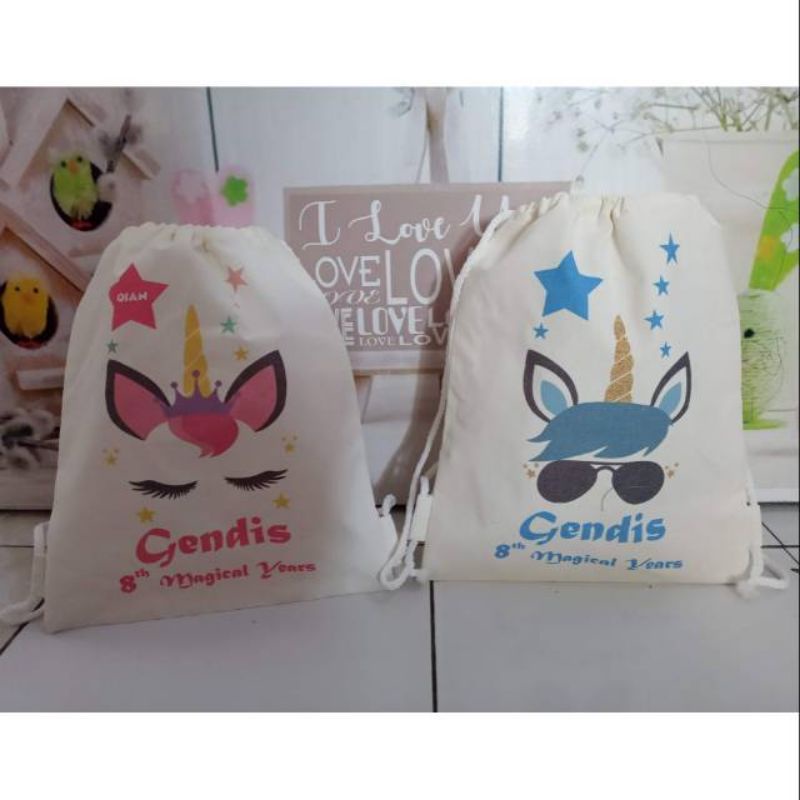 

Tas souvenir ultah Ransel blacu custom Uk 25x30 cm