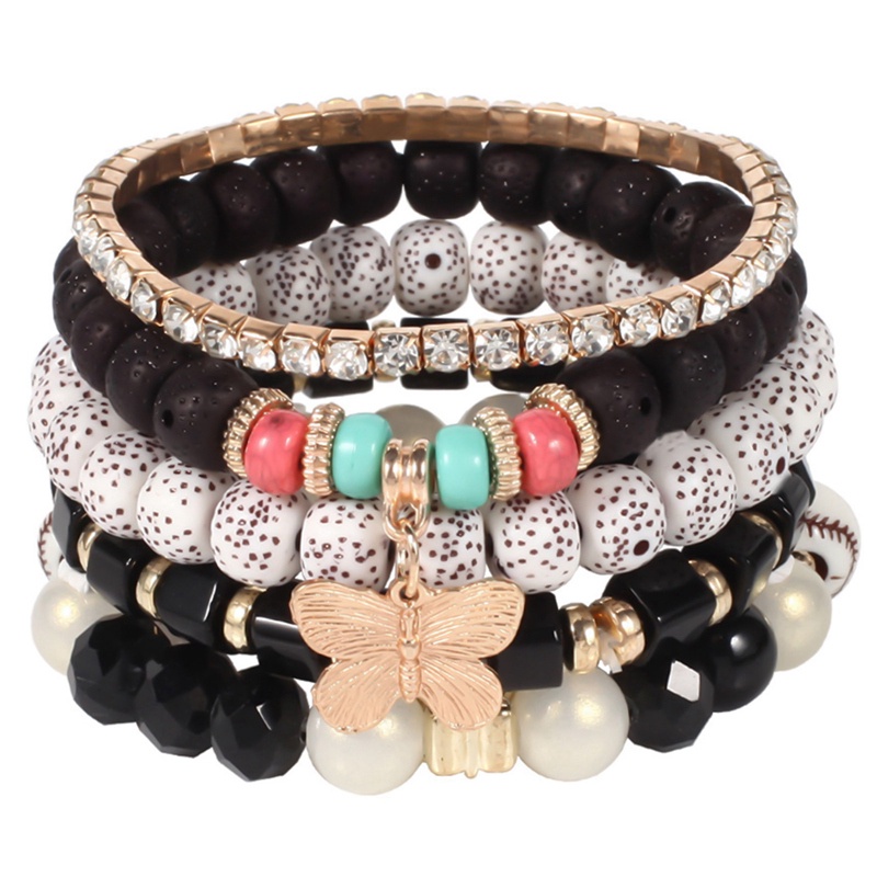 4pcs/set Boho Jantung Gelang Manik-Manik Resin Batu Kristal Perhiasan Eropa Kecantikan Fashion Bracelet Jewelry