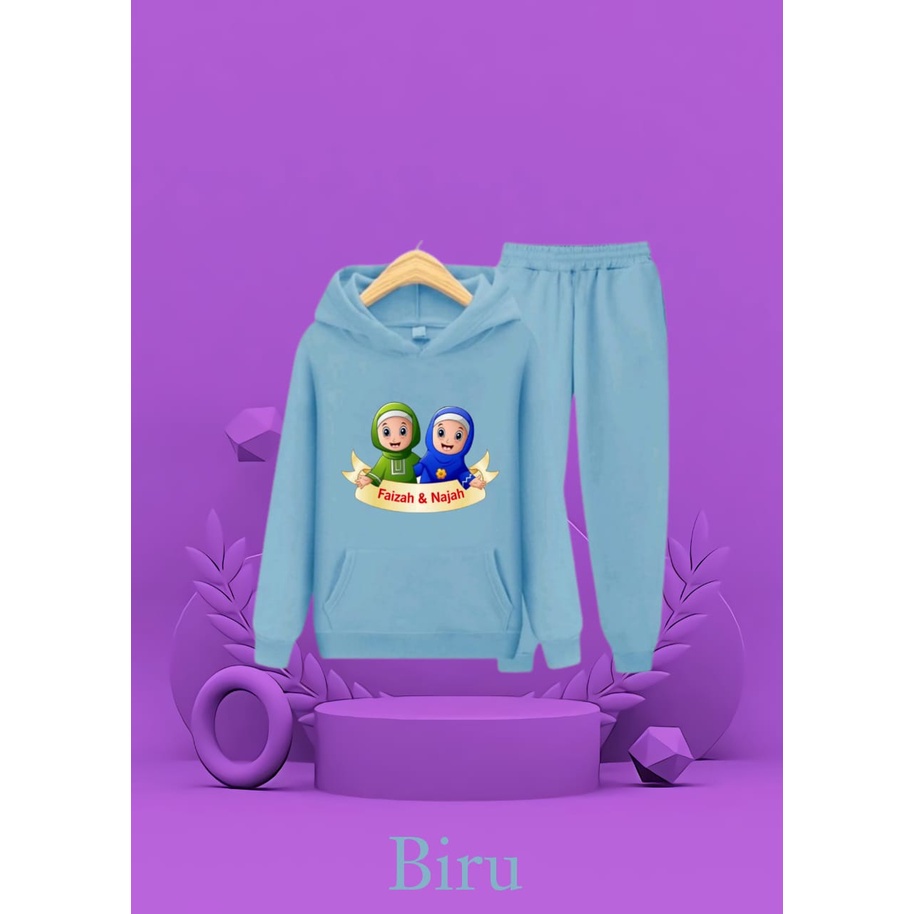 Hzl_outfit Setelan Sweater Hoodie Faizah Najah Anak Perempuan/ Setelan Hoodie Anak