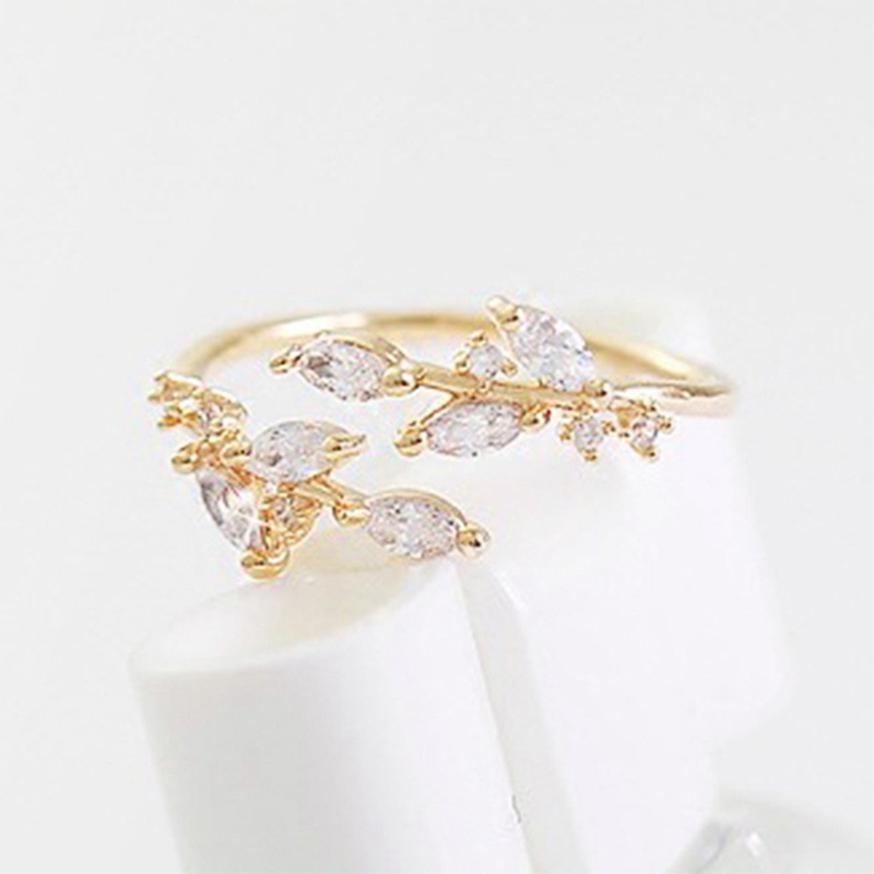 Fashion Segar Cabang Daun Desain Pembukaan Cincin Wanita 3warna Logam Tersedia Pengantin Akad Pernikahan Pesta Perhiasan Mewah