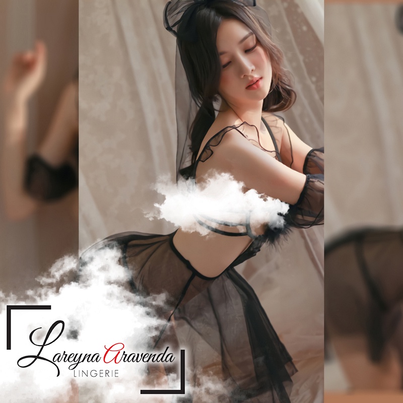 Lareyna Aravenda Set Lingerie Gaun Malam + Bando + CD Model Kostum Pengantin LG558