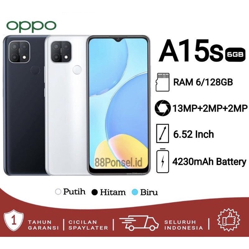 Hp Oppo A15s Ram 6/128GB New Garansi 1 Tahun