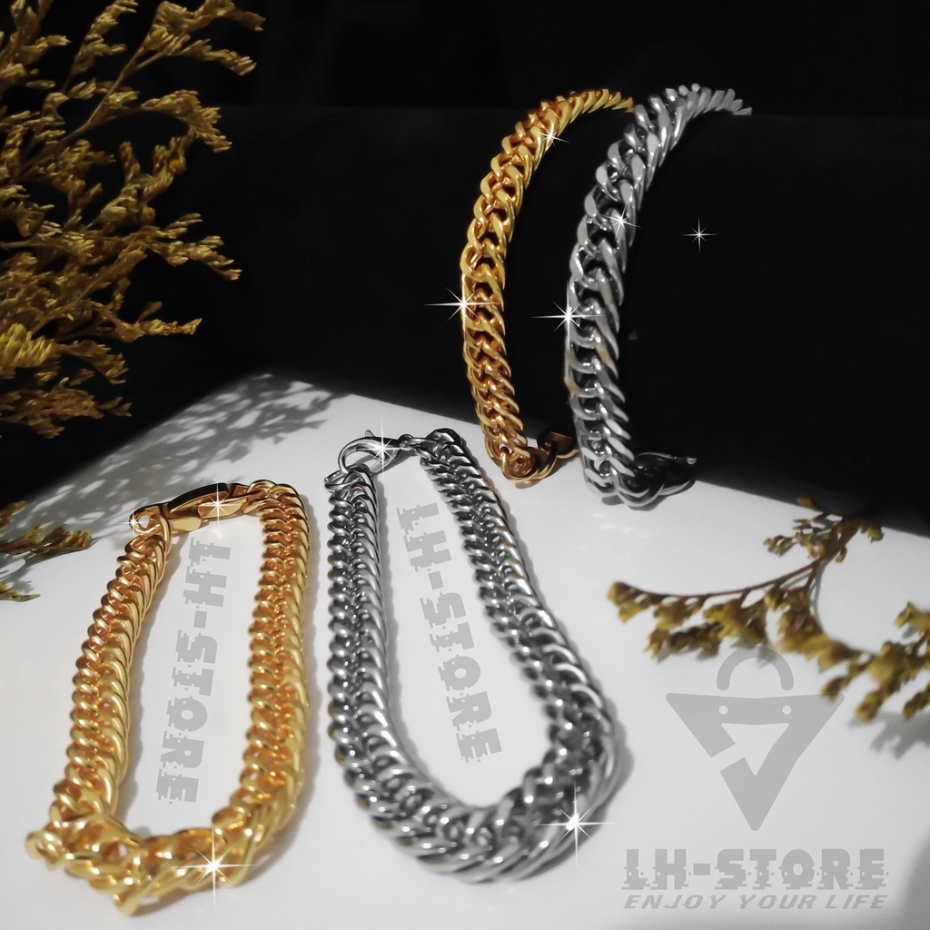 Gelang Tangan Couple Pria Wanita Rantai Dauble Lebar Berlapis Emas Aesthetic Terbaru Anti karat