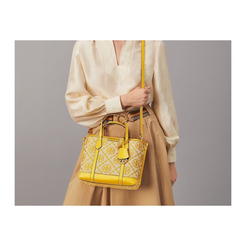 TB Perry monogram jacquard triple compartment Tote goldfinch