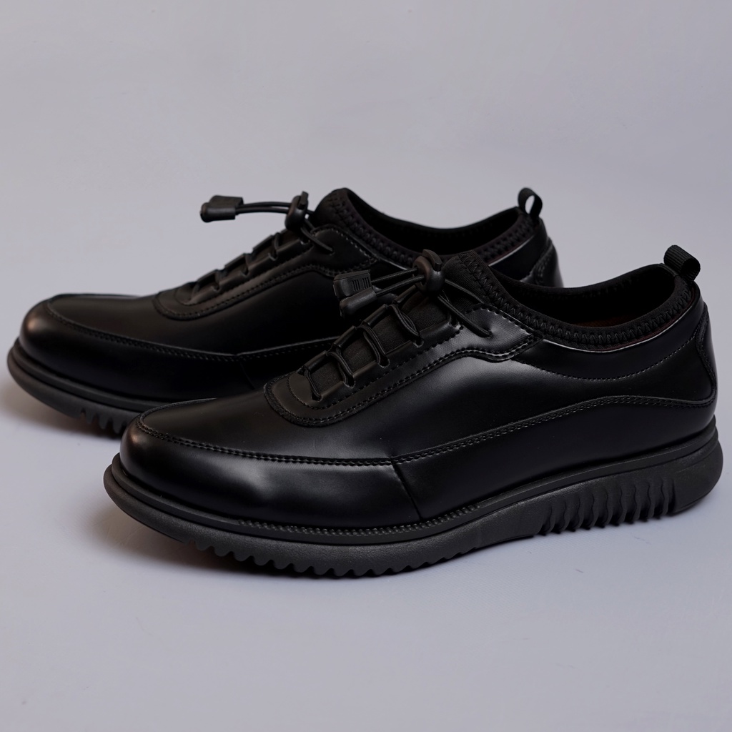 Wave Black - Sepatu Formal Casual Kulit Kerja Tali Hitam Kantor Kuliah Sekolah Pantofel Pria Kasual Oxford Pantopel Original