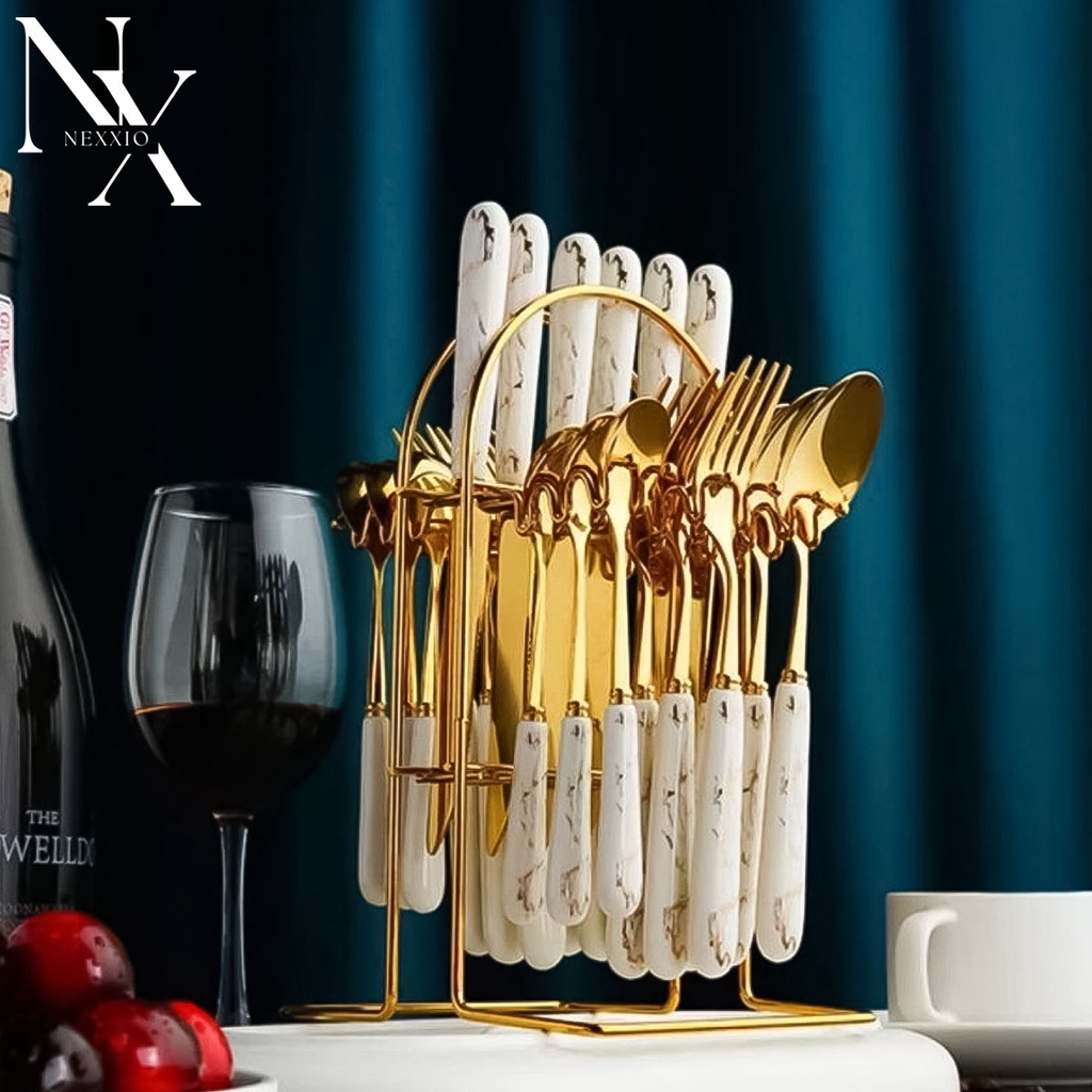 NexXio SENDOK SULTAN SET / SENDOK SULTAN MARBLE GOLD/ CUTLERY SET / SENDOK STAINLESS STEEL