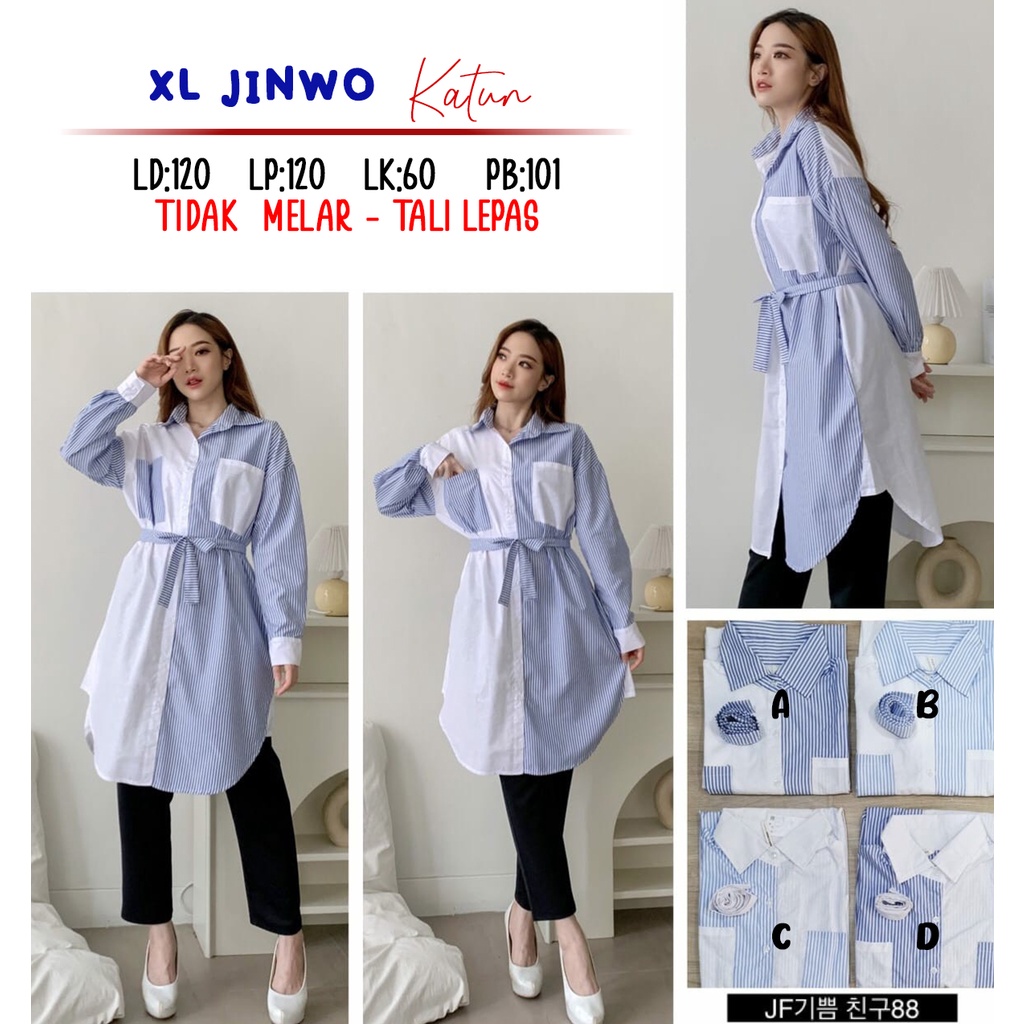 XL JINWO XLARGE TUNIK KEMEJA HEM PANJANG BAJU WANITA BIGSIZE BIG SIZE JUMBO BESAR OVERSIZE OVERSIZED