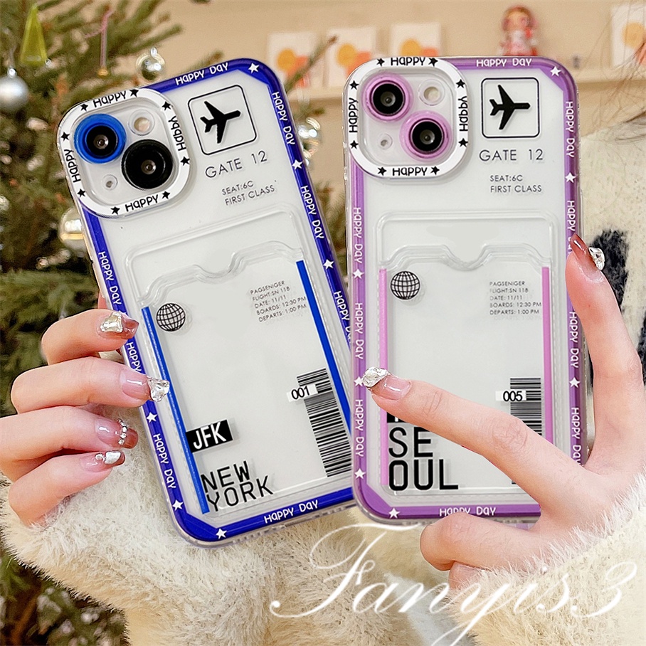 Compatible For IPhone 14 13 12 11 Pro Max X XR Xs Max 8 7 Plus SE 2020 Kompatibel Untuk Fashion Air ticket Card Holder Phone Case Clear TPU Lembut Cover Pelindung