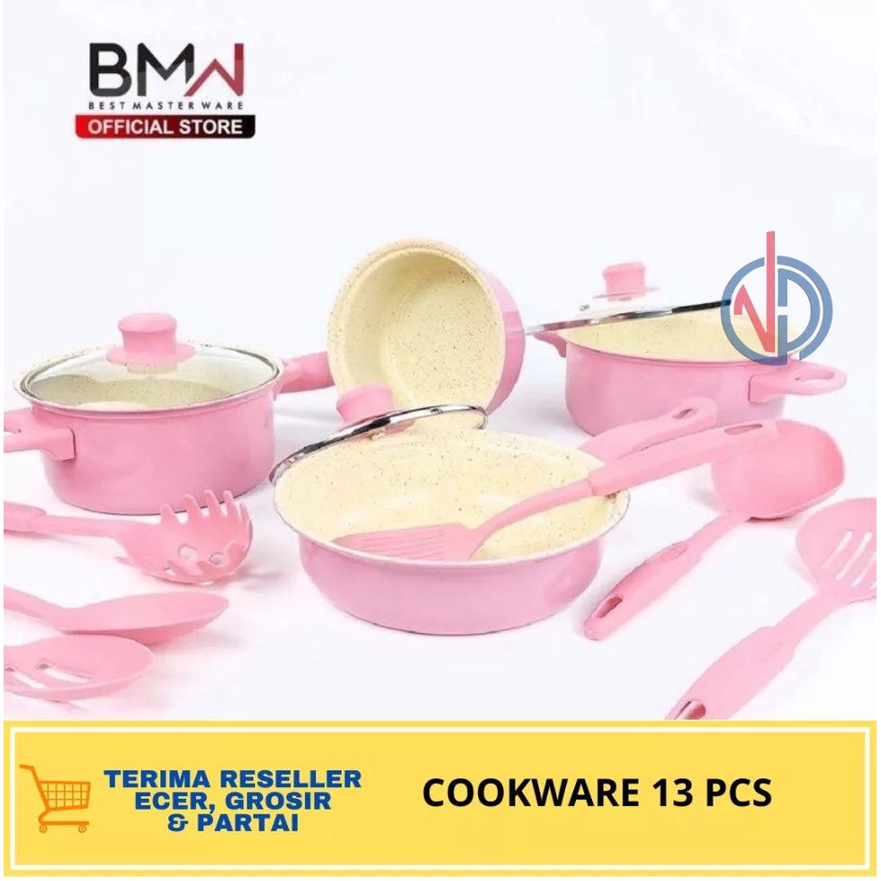 ALAT MASAK 1 SET ISI 13 PCS WARNA WARNI / PANCI STAINLESS STEEL COOKWARE FREE PACKING DUS VD