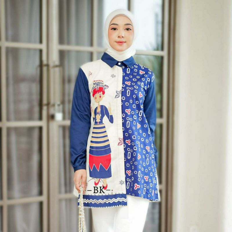 Atasan batik wanita kantor bluse kembang seno