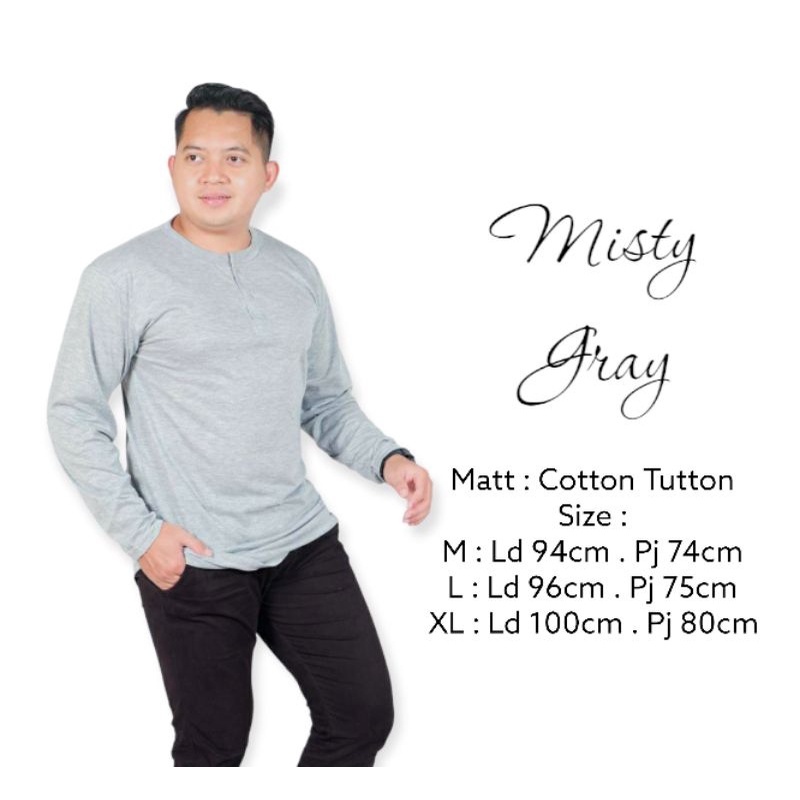 Kaos Polos Lengan Panjang Abu Misty Kurta Kombinasi Kancing