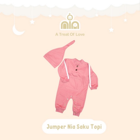 NIA Jumper Bayi Unisex Jumper Bayi Saku Topi Motif Warna Polos 3-6 Bulan