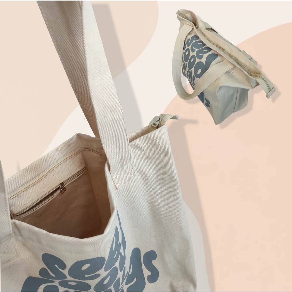 Tote Bag Kanvas Wanita dengan Resleting - Desain Aesthetic 'Berly' dengan Kapasitas Besar yang Stylish