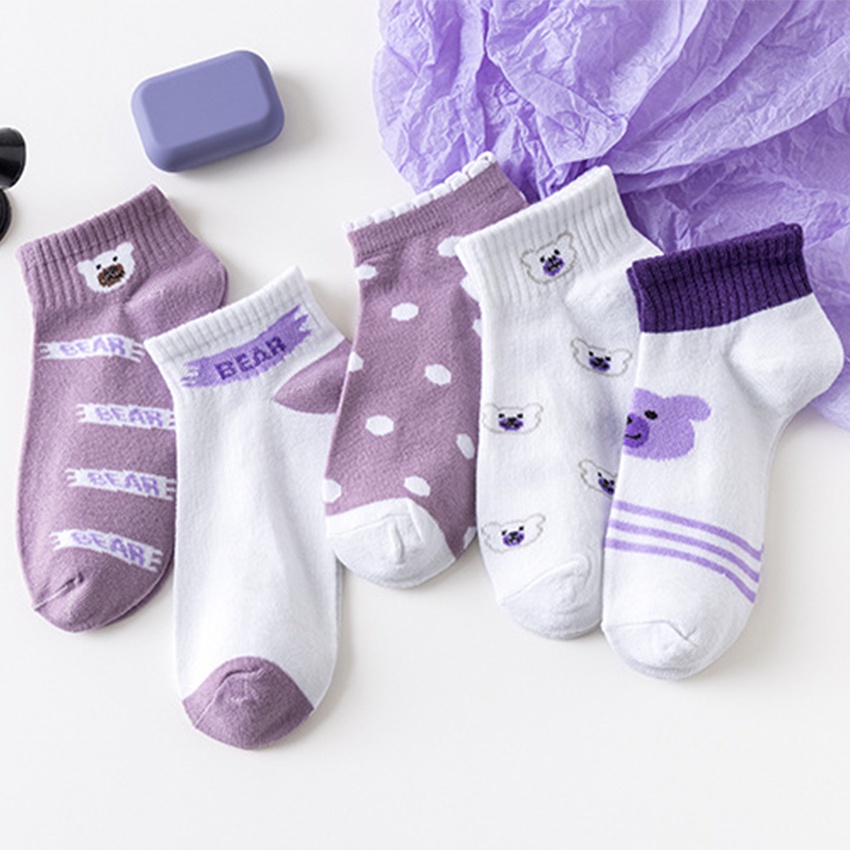 ⭐️𝐈𝐇𝐒 𝟕𝟔𝟑 𝐋𝐚𝐦𝐩𝐮𝐧𝐠⭐️Kaos Kaki Pria Wanita Motif Beruang Ungu Kaos Kaki Pendek Fashion Korean Purple Bear Socks Import