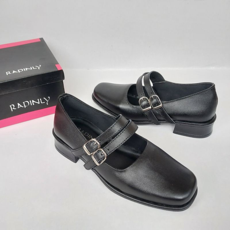 Sepatu Pantofel Paskibra Wanita Tali 2 Kulit Asli
