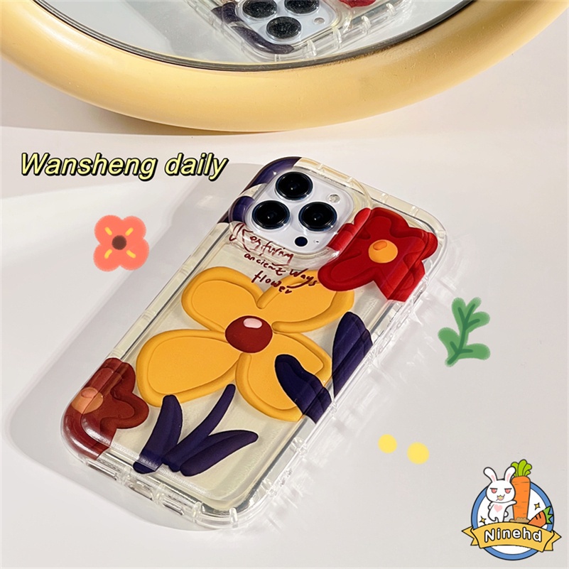 IPHONE Casing Kompatibel Untuk Iphone14 13 12 11 Pro Max X Xr Xs Max SE 8 7 6 6s Plus Silikon Anti Jatuh Soft Case Ins Gaya Lukisan Cat Minyak Bunga Casing Ponsel Shockproof Cover Pelindung