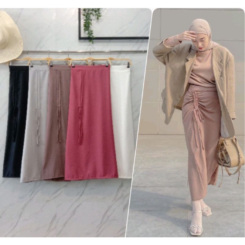 Rok Serut Samping Panjang Wanita Kekinian Korean Style | Fashion Muslim Terbaru Hijab Korea Dewasa