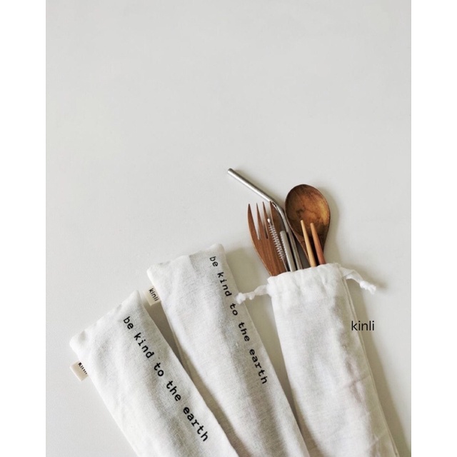 wooden cutlery set eco friendly sendok garpu kayu sumpit sedotan pouch