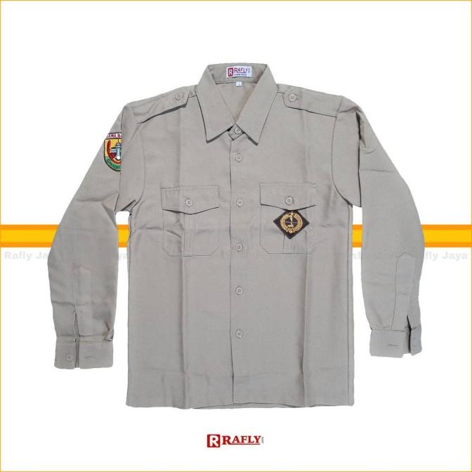 Baju Kemeja Pramuka Pembina Guru Bahan Rapilo Pria Lengan Panjang