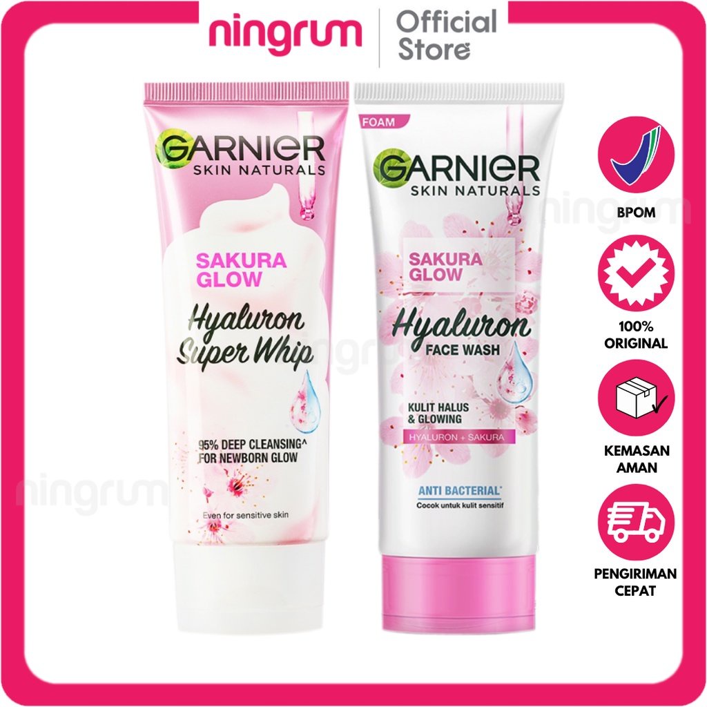 Ningrum - GARNIER Sakura Glow Hyaluron Facial Foam | Sakura Glow Hyaluron Super Whip Foam | 50ml &amp; 100ml | Sabun Wajah Kulit Glowing Cerah Original BPOM Pink - 8304