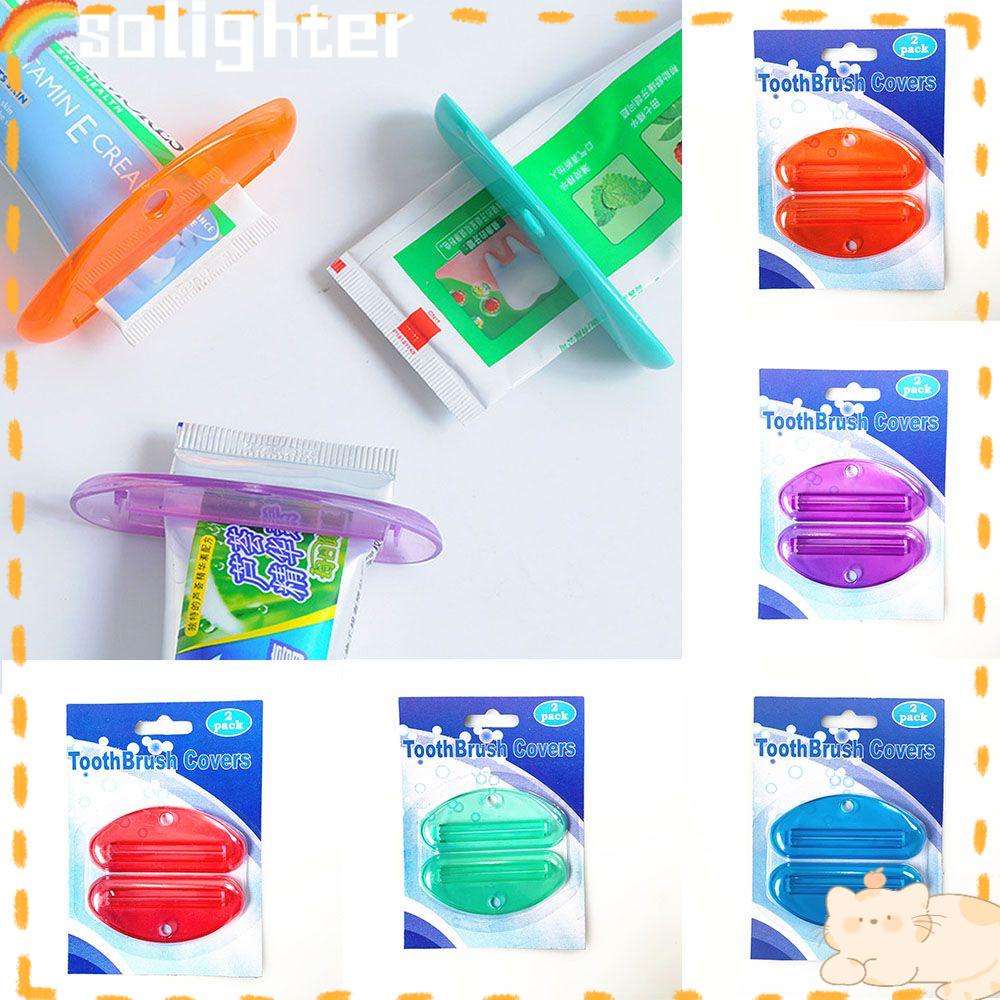 Solighter 2Pcs/Set Aksesoris Perawatan Mulut Manual Rolling Squeeze Ease Dispenser Pasta Gigi Transparan