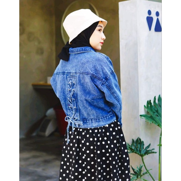 JAKET JEANS TALI BELAKANG||JAKET JEANS KOREAN STYLE||JAKET JEANS DENIM WANITA||JAKET JEANS CROP TERB