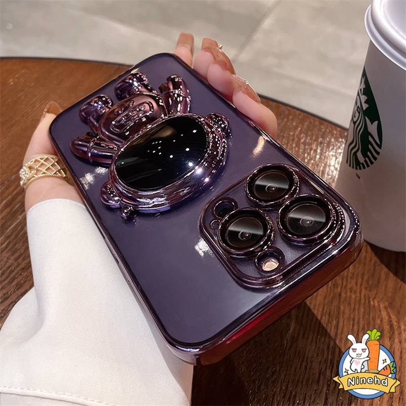 Soft Case Silikon 6D Plating Shockproof Dengan Stand Holder Untuk iPhone 14 13 12 11 Pro Max 7 8 Plus SE 2020