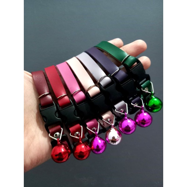 Kalung Kucing Kulit Sintetis Lonceng 16mm