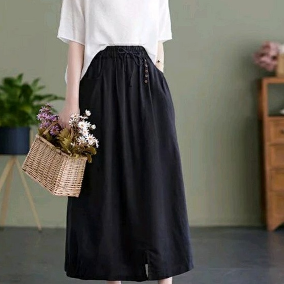 linen skirt premium - Rok wanita panjang bahan linen premium tebal linen skirt korea rok linen premi