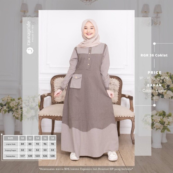 Gamis Remaja Rauna Terbaru / RGR - 36 / Fashion Muslim - Coklat, 12