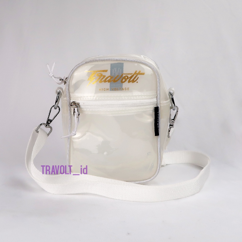 Mini Sling Bag - Travolt - Tas Transparan - Tas Selempang - Gold - White - Putih