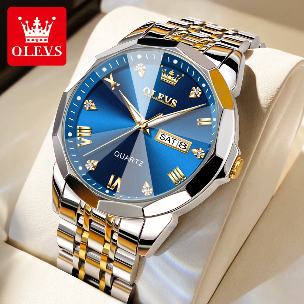 OLEVS Jam Tangan Pria Anti Air Original Rantai Keren Terbaru Mewah Luxury Stainless Steel Watch Men Cod Jam Tangan Lelaki Couple Watch