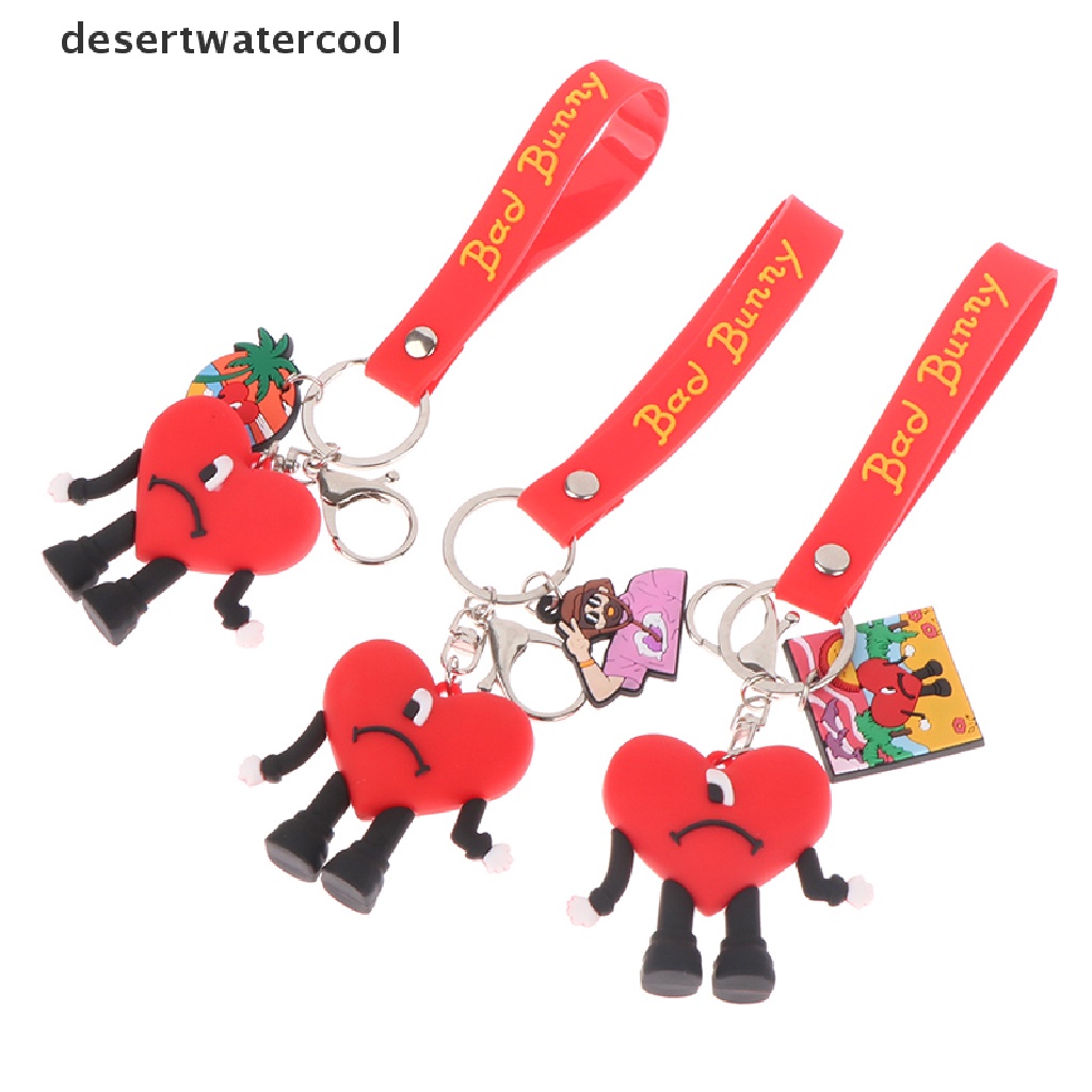 Deid 3D Bad Bunny Karet Gantungan Kunci Lucu Merah Bentuk Hati Keyring Key Chains Pendant Martijn