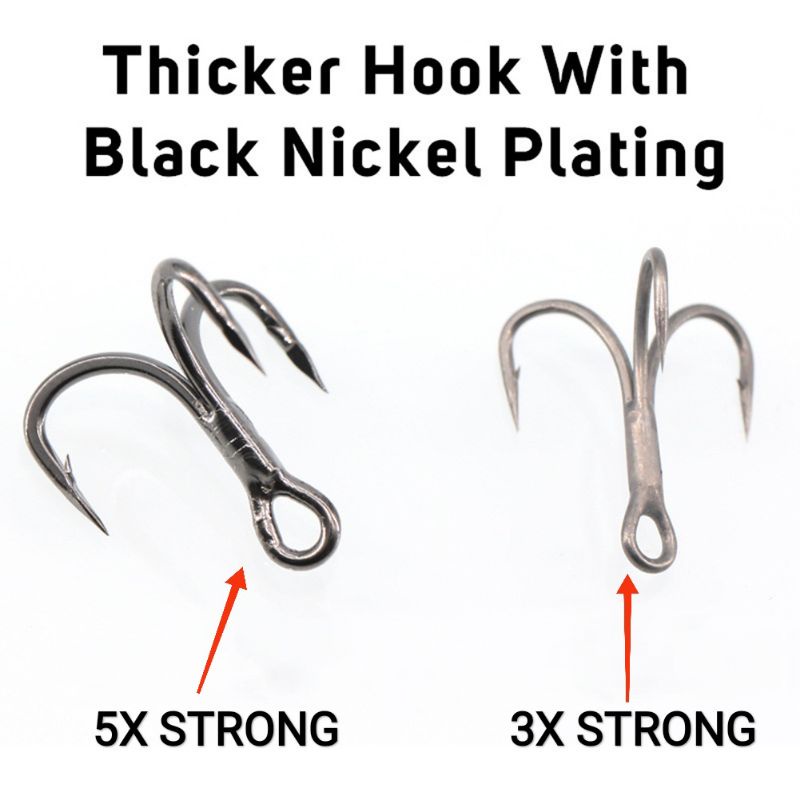 Treble Hook 5X STRONG Bahan Baja Hitam Black Nickel Coat - Size 8, 6, 4, 2 Kail Trible Casting Trolling Triple Hook