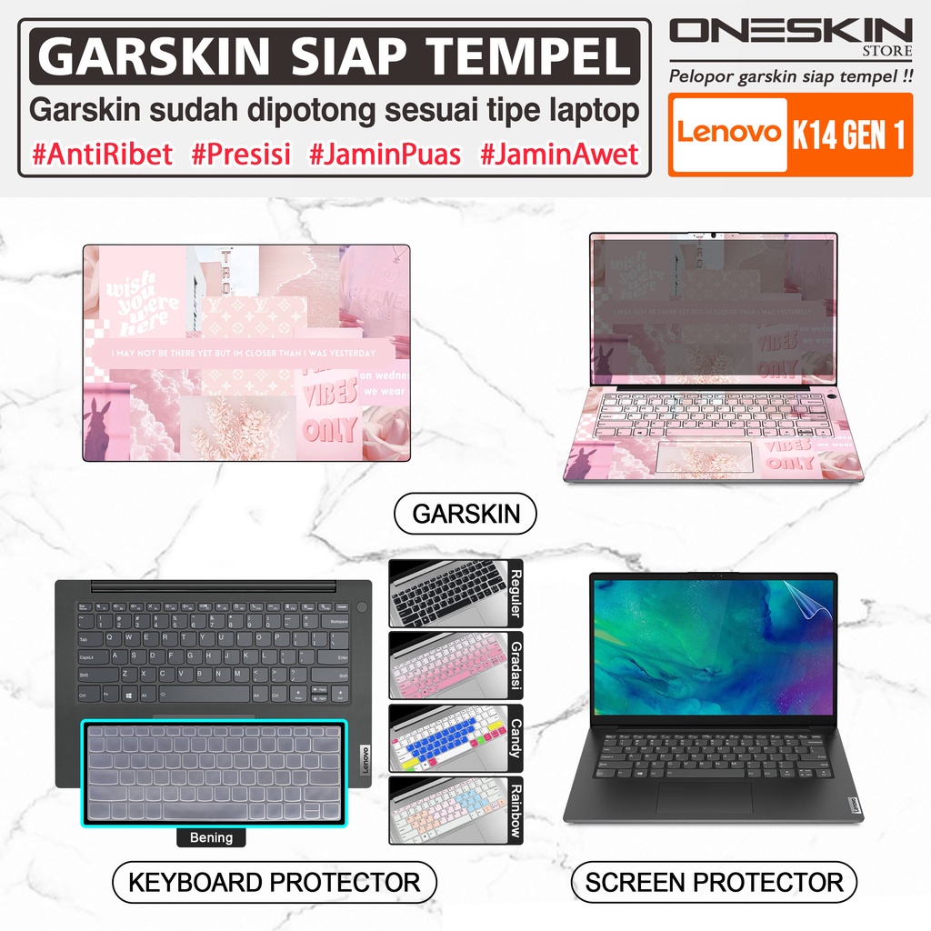 Garskin Sticker Laptop Pelindung Screen Keyboard Protector Lenovo K14 Gen 1 Gambar Full Body Silikon Bening Glossy Doff Anti Blueray Tpu Cooskin