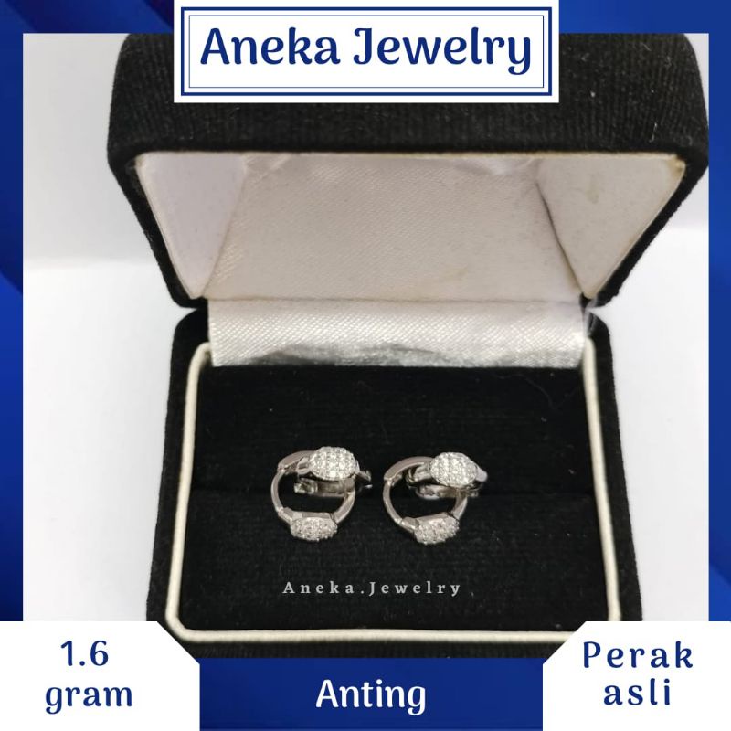 Anting Donat Oval Mata-Mata, Perak 925, Sepuh Emas Putih