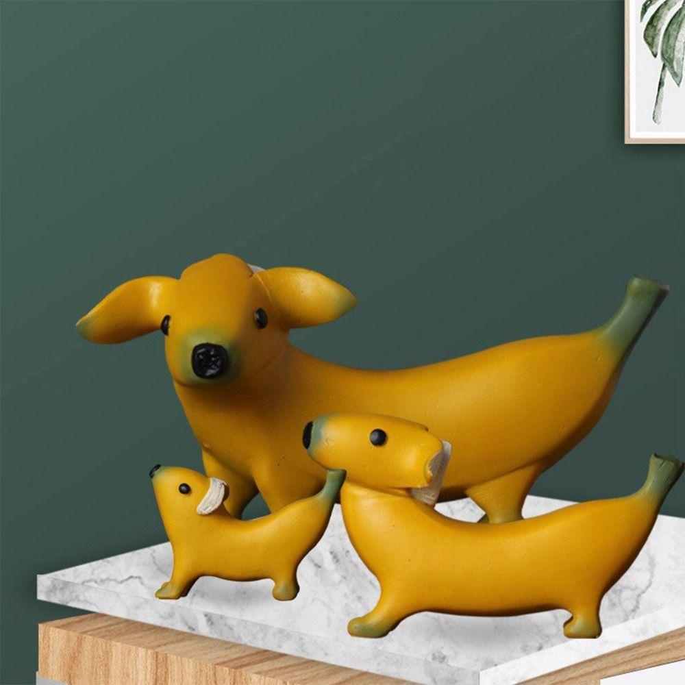 NEEDWAY Patung Anjing Pisang Tahan Air Pisang Kupas Lucu Kreatif Untuk Taman Outdoor Dekorasi Rumah Hiasan Meja Art Craft Resin Figurines