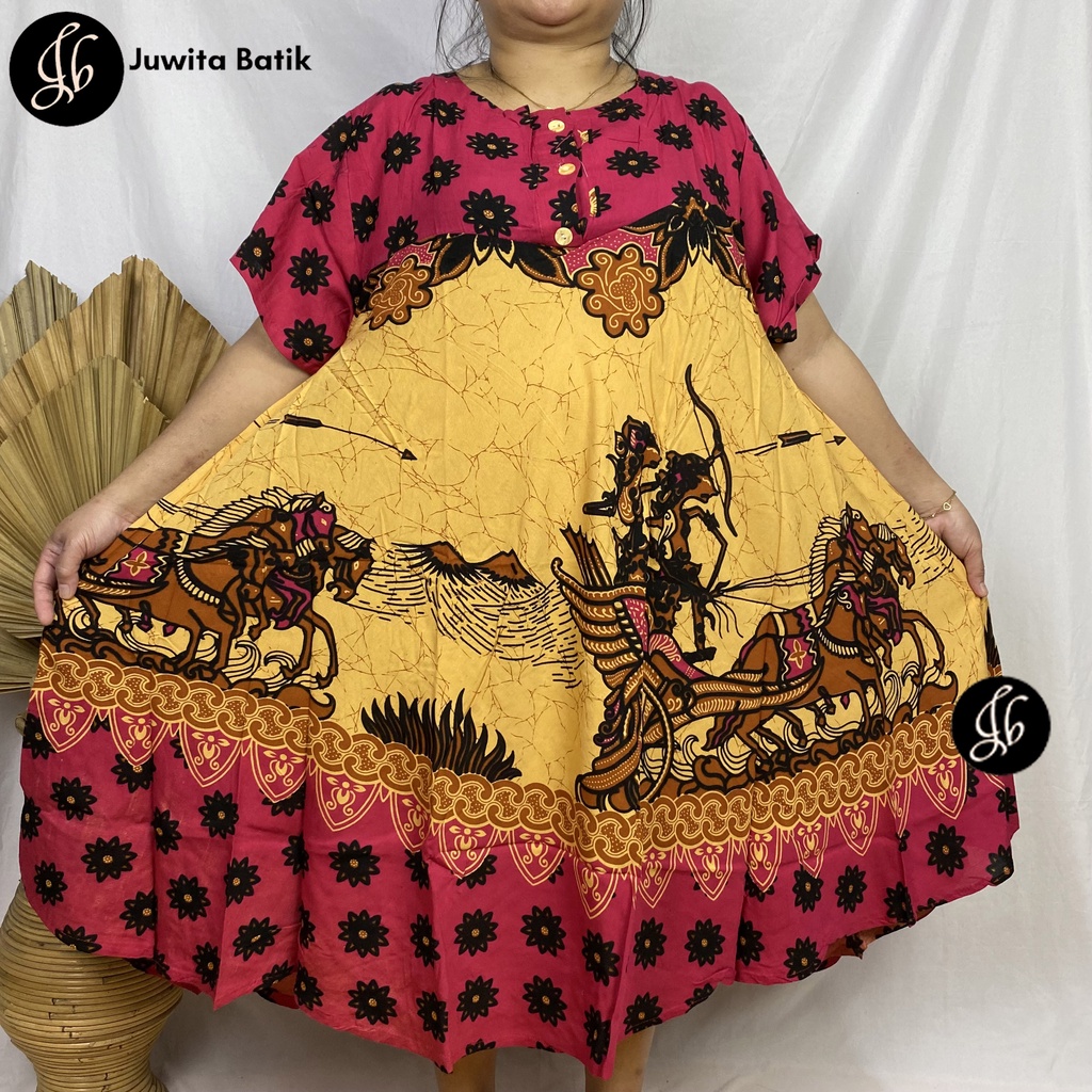 Juwita Batik - Daster Payung Jumbo Klok LD 130 3XL Batik Arjuna Klok Pola - Kancing Dada Busui Bumil Terbaru