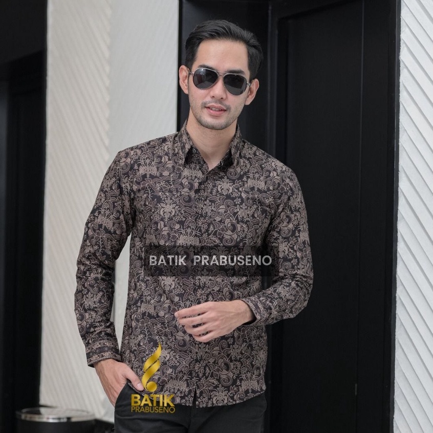 INDRAPURA Batik PRABUSENO Original 100% Katun Asli Pria Lengan Panjang Printing Kemeja Formal Kantor