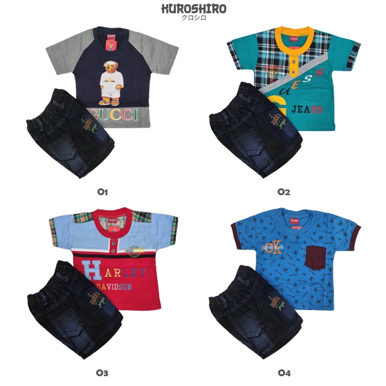 KUROSHIRO - Setelan Baju Bayi Laki Laki 0-1 Tahun Jeans Oneck Kaos Kuroshiro