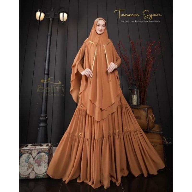 Taneem syari gamis polos khimar panjang