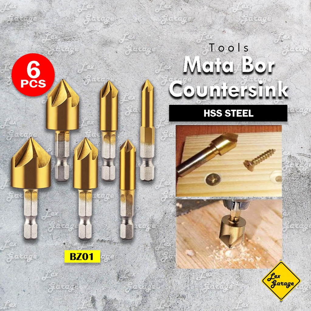 Mata Bor Countersink Kayu Besi Set HSS Titanium Coated