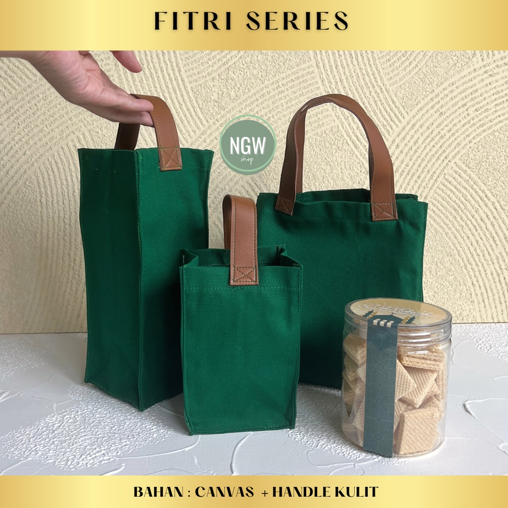 TATA BAG  tas canvas hijau handle kulit hampers goodie bag event idul fitri eid