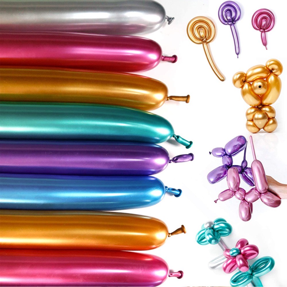 IMPOR BALON PANJANG LATEX KILAT CHROME BUKET BOQUET BUNGA BAHAN TEBAL